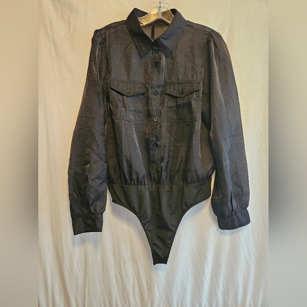 Ferriano Black Bodysuit size Large long sleeve sheer. - Picture 6 of 16